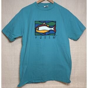 Vintage 1996 T-Shirt Squam Lake NH Gray Sz‎ Large Aqua Souvenir